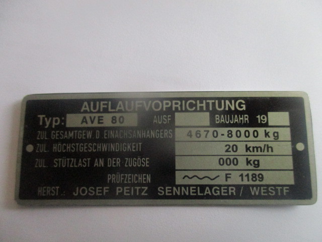 Josef Peitz Nameplate / Brake Inlet Device – AVE 80 Espe S32 – Used / For Parts