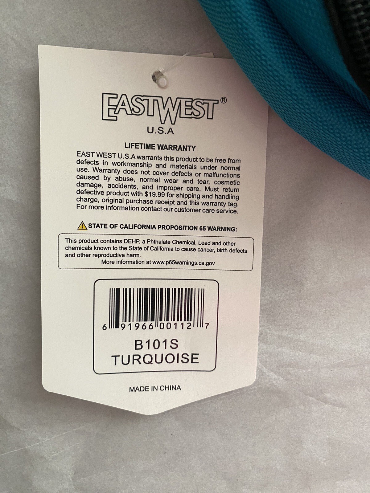 NWT EAST WEST USA SIMPLE STUDENT SCHOOL BACKPACK BOOK BAG 16.5 x13 x5&rdquo; TURQUOISE