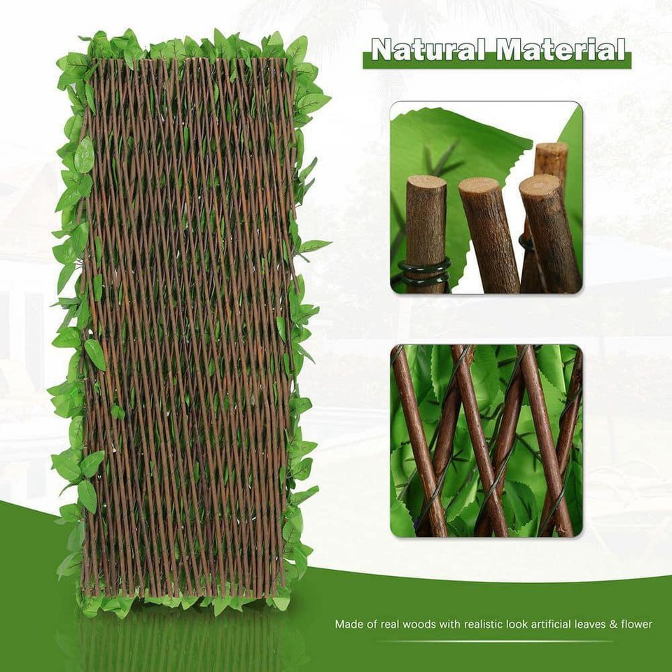 Cisvio Faux Ivy Greenery Fencing Panel Expandable Green w/ White Flower