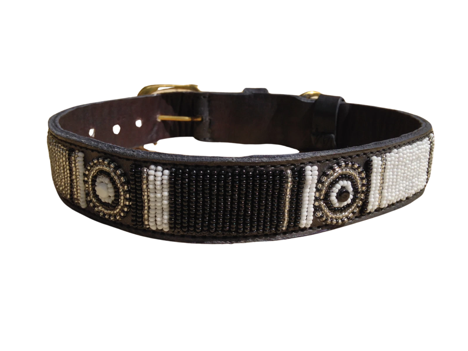 Beaded Leather Dog Collar&Leash African Maasai Silver Custom Pet Name XXS-XXL