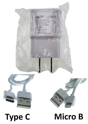 OEM Samsung Charger 5.0V-1.55A White EP-TA50JWE+2 USB Cables (Type-C & Micro B)