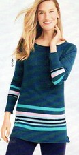 NWT 90 TALBOTS TWILIGHT TEAL WAFFLE STITCH LIGHTWEIGHT TUNIC LENGTH SWEATER PL