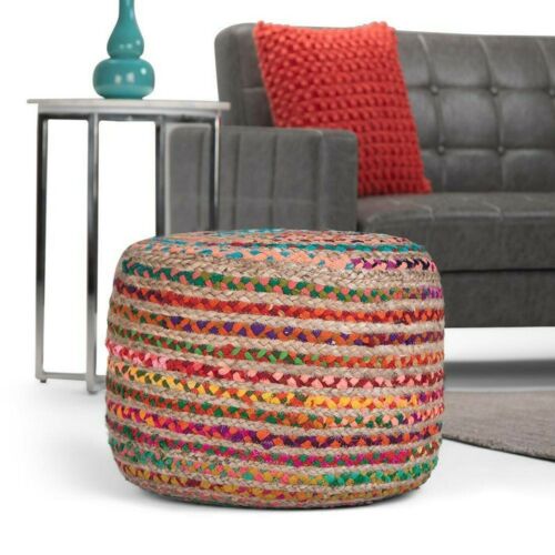Pouf Natural Jute Cotton Floor Décor Braided living Room Area Ottoman Cover - Picture 1 of 5