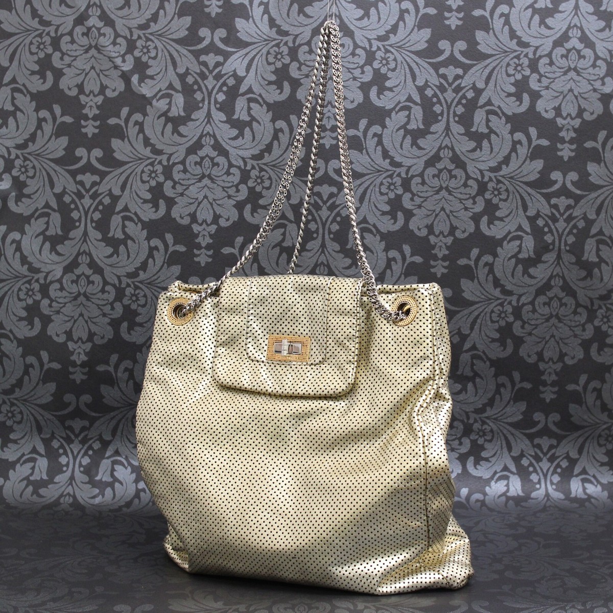 CHANEL Calf Skin 2.55 Gold Punching Tote Shoulder Bag #2649 Rise