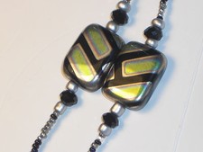Geometric Square Eyeglass Chain Silver Black Mix Glass 28" NEW BUY 3 SHIP FREE