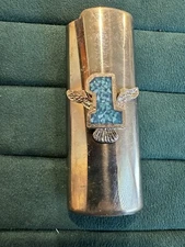 Vintage Metal Lighter Cover Case Holder Turquoise Chip fits Bic - #1