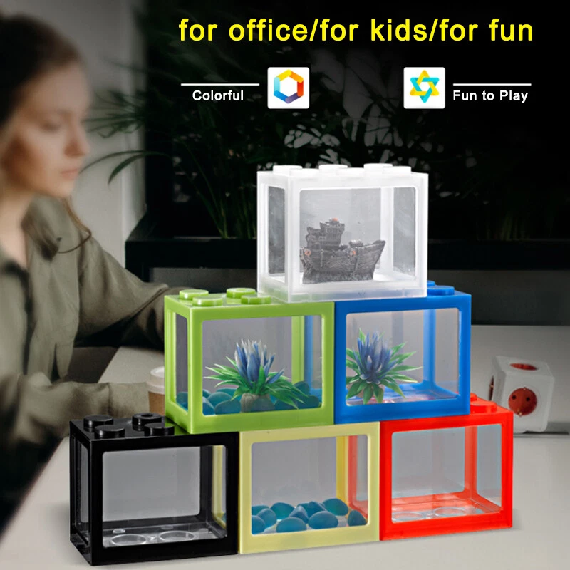 Mini Aquarium Lego Block Desktop Small Clear Betta Fish Tank with 2 LED Light 1L - image 2 of 4