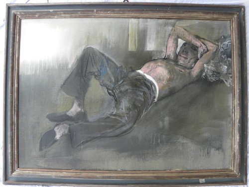 Alberto SUGHI (Cesena 1928-Bologna 2012) La siesta del muratore TELA cm 86x121 - Foto 1 di 13