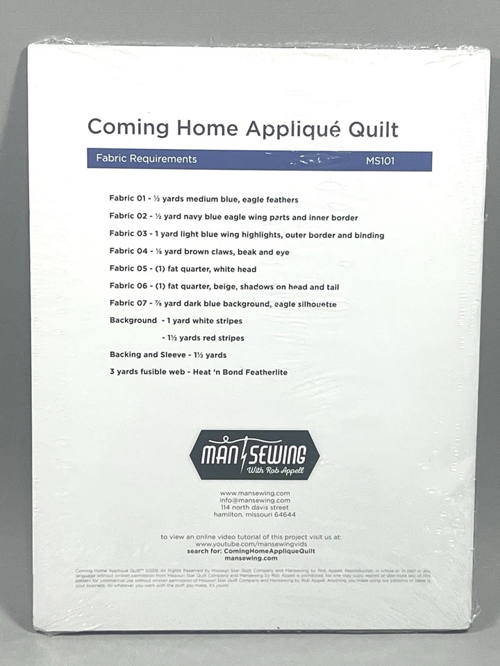 Man Sewing COMING HOME Appliqué Quilt Pattern by Rob Appell Bald Eagle Patriotic - Image 2 of 3