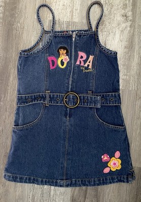 Vtg Dora The Explorer Denim Dress Jumper Nick Jr Size 6/6X