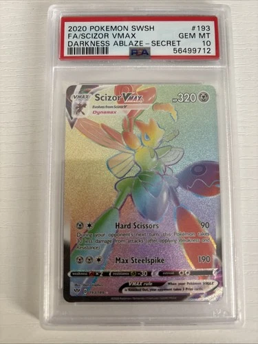 Pokemon Darkness Ablaze Scizor Vmax Rainbow Secret 193/189 PSA 10 GEM MINT