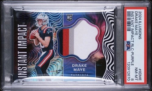2024 Illusions Drake Maye Rookie Instant Impact Purple /50 PSA 8 💎4 Color Patch