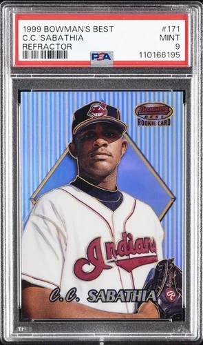 1999 BOWMAN'S BEST REFRACTOR #171 C.C. SABATHIA ROOKIE RC 366/400 PSA 9