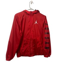 Jordan Red Hooded Jacket Zip Up Fleece Lined Basketball Jumpman Boys Size L 12/3