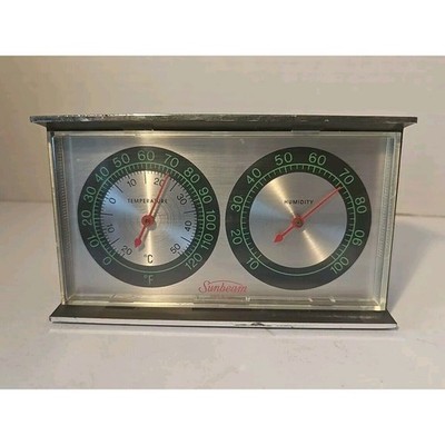 Sunbeam Temperature Humidity Gauge Mid Century Desk / Wall Vintage Weather Retro