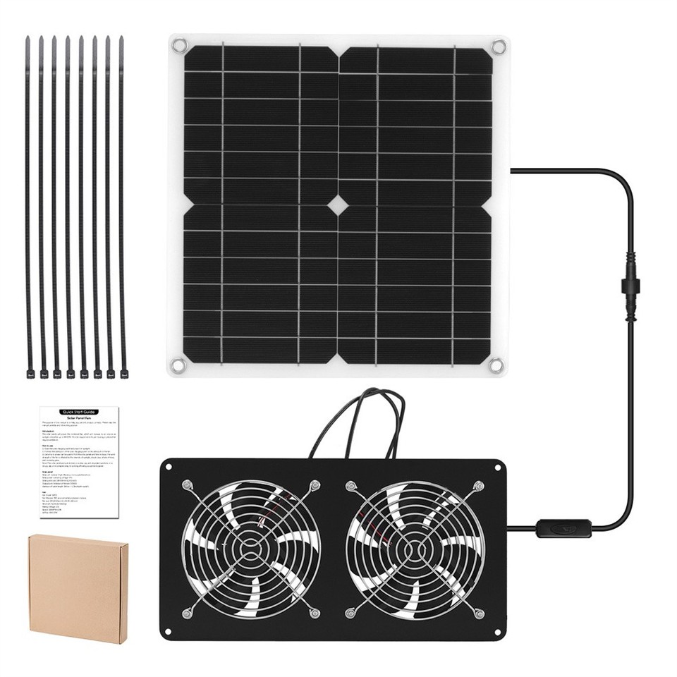 Solar Powered Dual Exhaust Fan Solar Panel Fan 30W For Greenhouse Shed ...