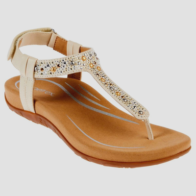 Aetrex Womens Ivory LINDSEY Sandal Orthotic Studded Arch Support