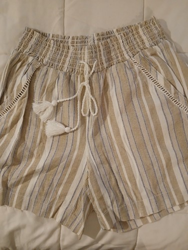 BRIGGS DAMEN LEINENMISCHUNG ÜBERZIEHSHORTS (BEIGE SMALL) NEU MIT ETIKETT
