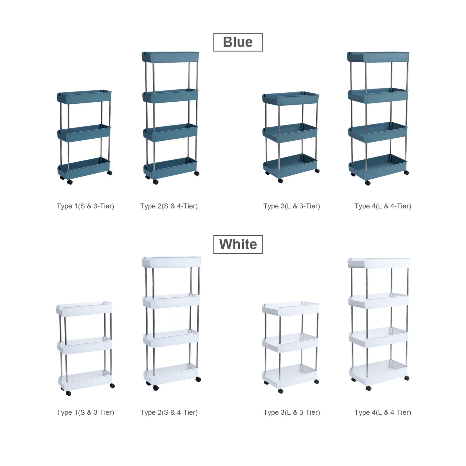 3-Tier Rolling Utility Cart With Wheels Hanging Hook Multifunctional Storage