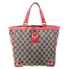 GUCCI Abbey GG borsa tote in pelle tela borsa a mano rossa navy 130739 autentica