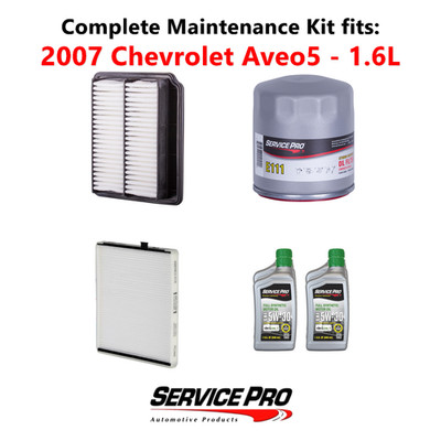 2007 Chevrolet Aveo5 1.6L Complete Air, Oil & Cabin Filter Kit (5W-30)