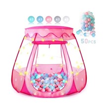 Baby Ball Pit for Toddler with 50 Balls, Pop Up Princess Tent with Star Light...