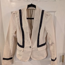 Loft  Cream Navy Stripe Blazer 100 Cotton  Size 2