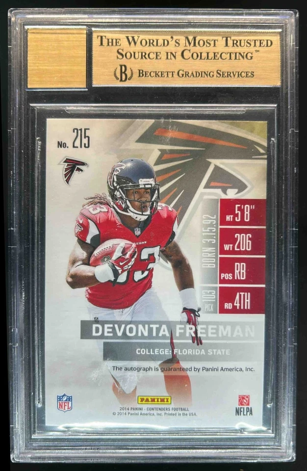 2014 Contenders Devonta Freeman RC Cracked Ice Ticket Auto #5/22 BGS 9.5/10 - Image 2 of 2