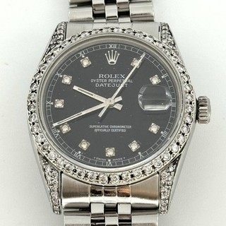 Rolex Datejust Custom Black Dial & Bezel 36mm Watch 16030 NOT RUNNING