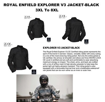 Royal Enfield Schwarz  Explorer V3 Reitjacke Größe 4XL bis 8XL KNOX CE...