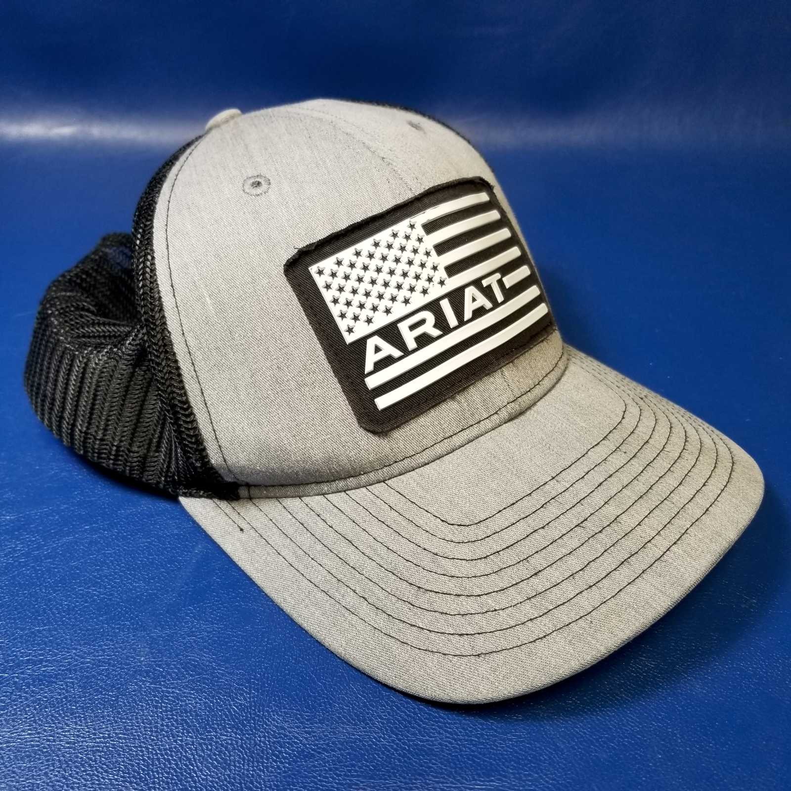 Ariat Flag Patch Adjustable Trucker Hat Gray Blac… - image 1