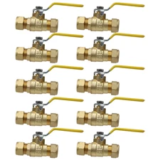 10 Pack XFITTING 1/2" Comp. Ball Valve , 600 PSI WOG , Full Port , Lead Free 