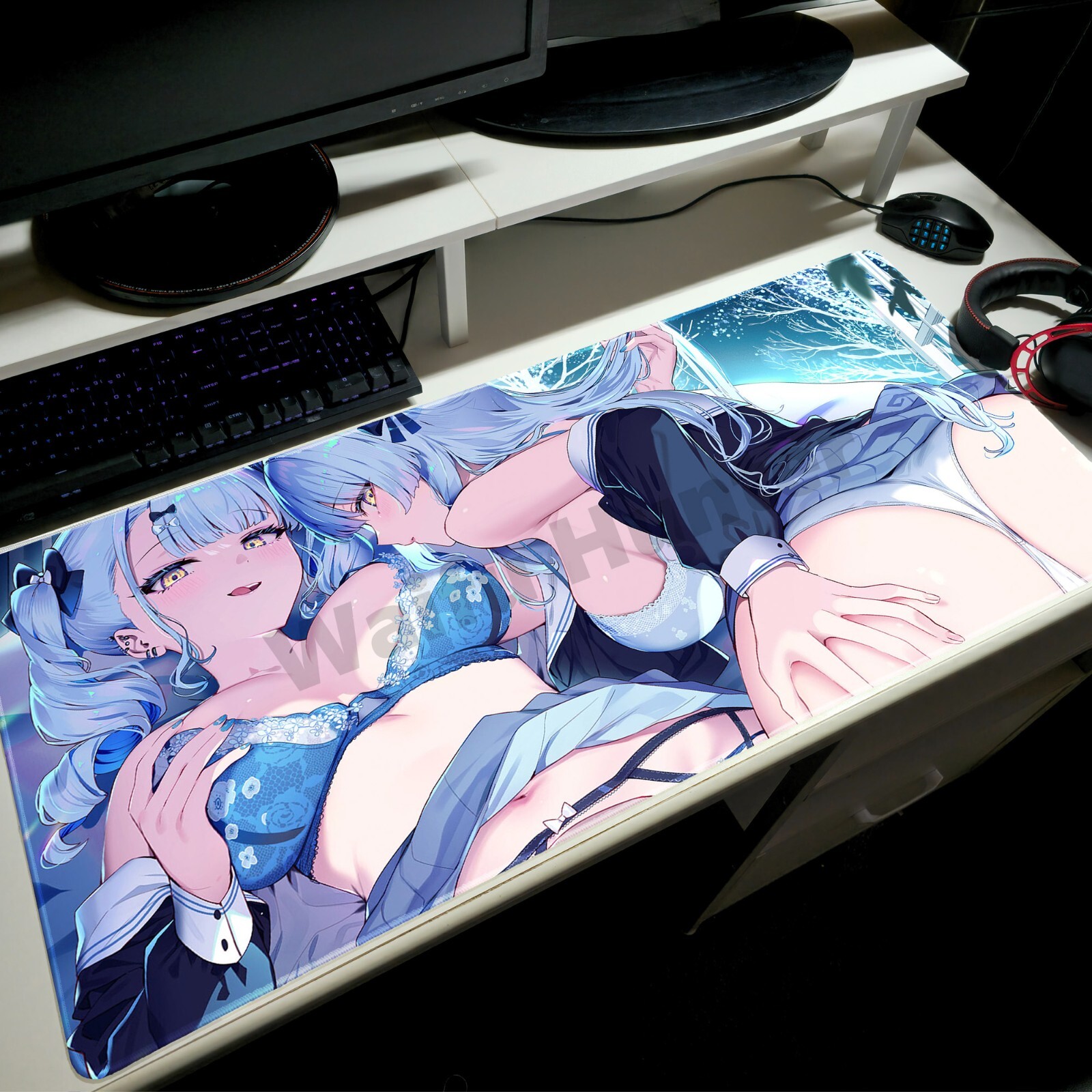 Cute Anime Twins Design Extra-Large Gaming Mousepad for Desk