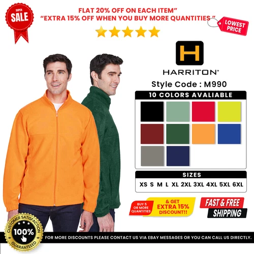 Harriton M990 Men's Soft Polyester Full Zip Warm Comfortable Durable Jacket - product listing photo