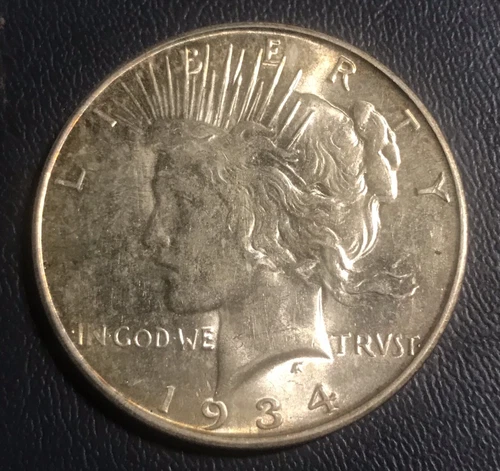 1934-d, high micro d , Vam 5 , R-3 , Peace dollar , brilliant AU / unc scarce