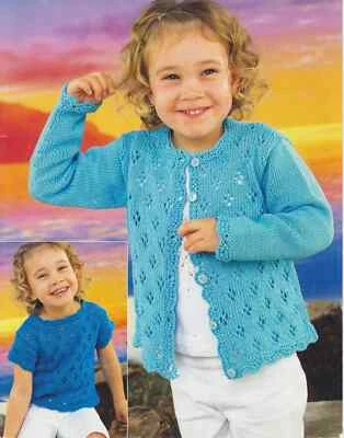 childrens girls lace cardigan sweater 1 - 11 years dk knitting pattern COPY a8