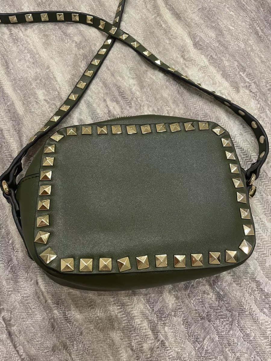 inzi olive green studded gold accent crossbody bag green gold