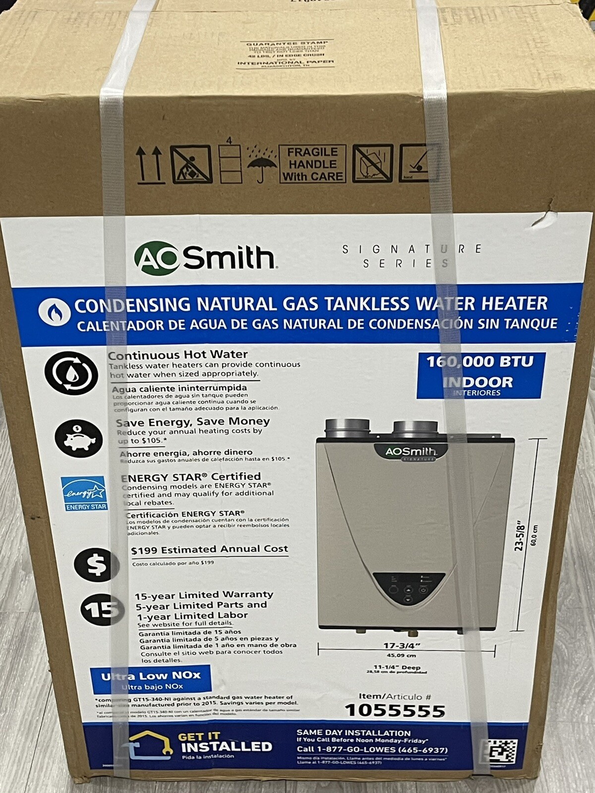 AO Smith Signature Series 6.6GPM 160kBTU Indoor NaturalGas Tankless Water  Heater | Inox Wind