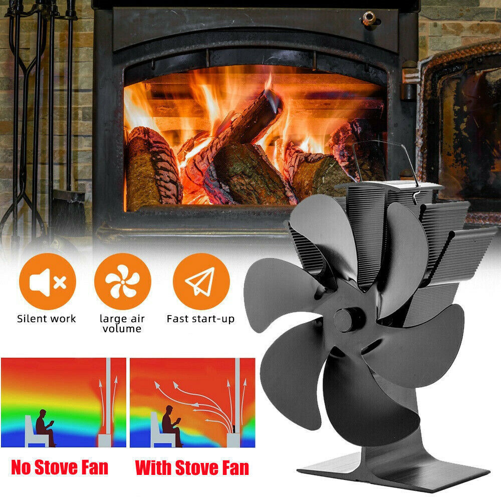 6/7 Blades Heat Powered Stove Fan Wood Log Burner Fireplace Eco Friendly  Silent | eBay