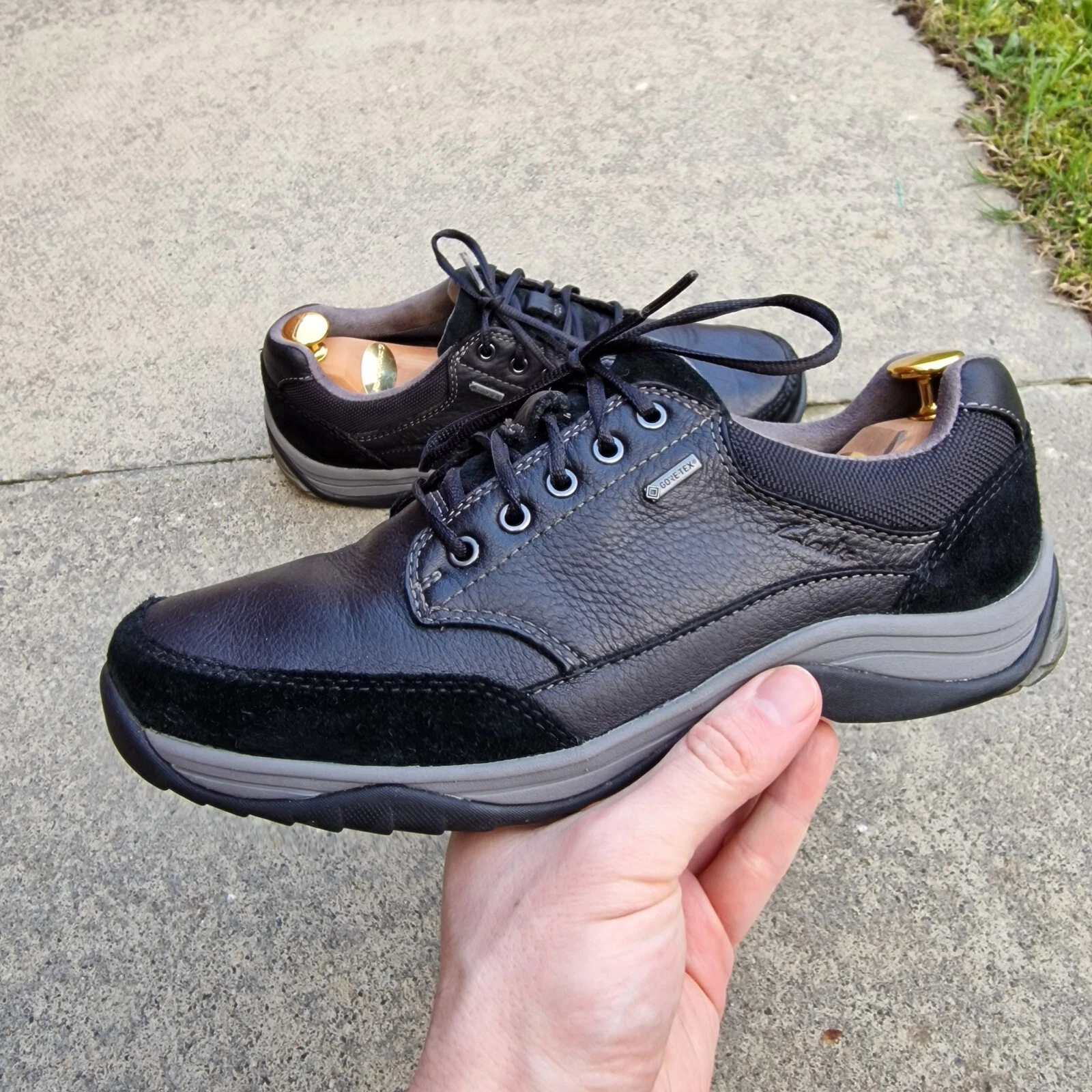 Scarpe Clarks Baystone Go GTX Gore Tex casual nere da uomo UK 6 5 H vestibilità ampia