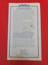 Activision Video Game Cartridge Limited One Year Warranty Insert Sheet 1982