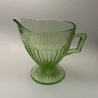 Creamer Depression Green Glass Vertical Ridge 4 in tall