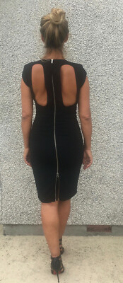 D.EFECT Black Pencil Zip Back *OPAL* Fitted Dress 36 UK8-10