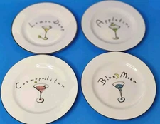 Pottery Barn Martini Cocktail Plates 8 Inch Round Set of 4 Never Used 