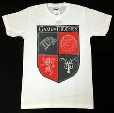 HBO Game Of Thrones HOUSE CRESTS SYMBOLS SHIELD T-Shirt White NWT Licensed