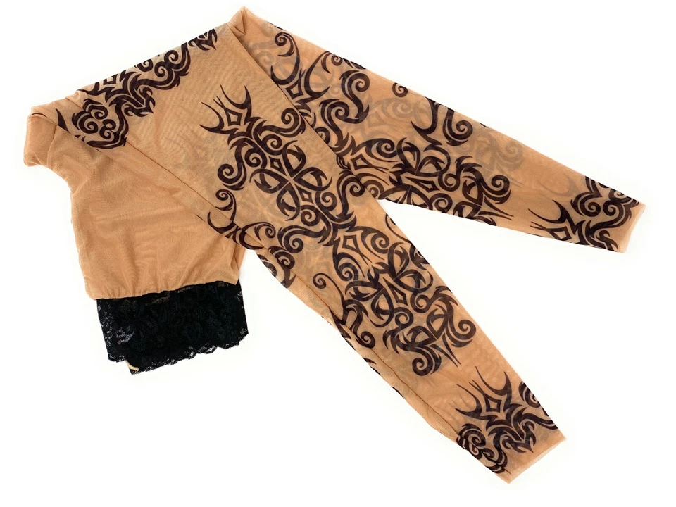 Leggings Tatuaje Mehndi Rosa Salvaje Damas, Malla Tostada Encaje Tribal Henna Blackwork Foto 4 de 4