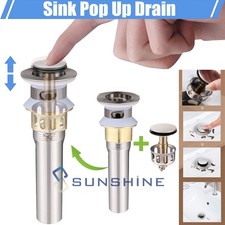 Bathroom Sink Vessel Basin Stopper Pop Up Drain Brushed Nickel with Overflow
