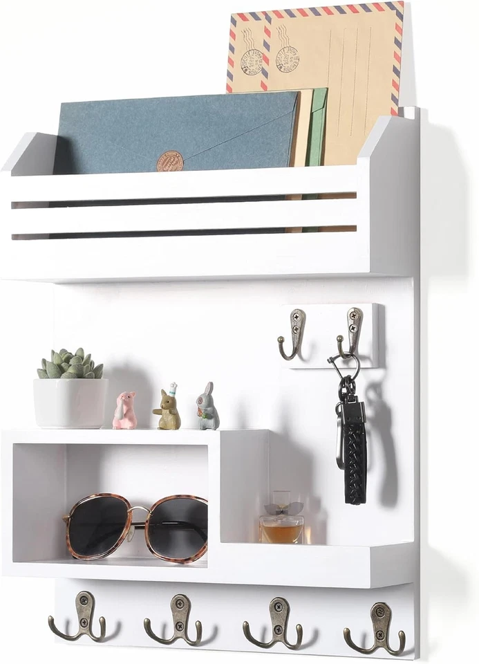 Key Holder for Wall, Wall Mounted Mail Organizer with 6 Metal Key Hooks, Key ... - Image 2 of 4