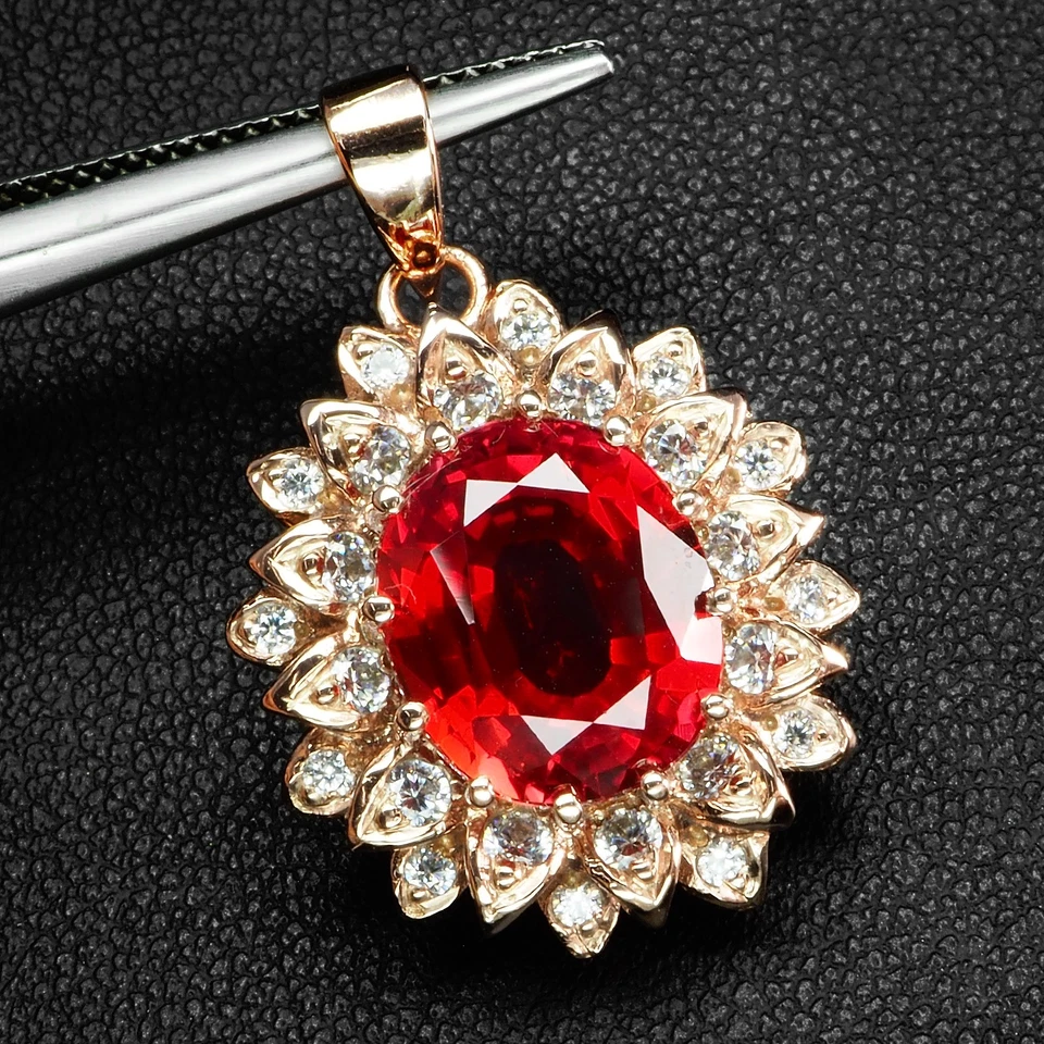 DELICIOSOS COLGANTES DE ORO ROSA HECHOS A MANO DE PLATA DE LEY 925 DE 8 QUILATES ESPINELA ROJA VIVA Foto 2 de 4