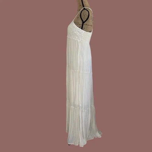 American Eagle Small Ivory Cream Crochet Boho Maxi Lace Knit Tiered S Dress - Picture 4 of 8